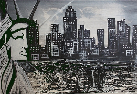 new york skyline black and white drawing. A Black and White Painting of